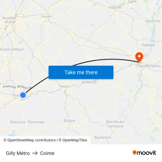 Gilly Métro to Cointe map