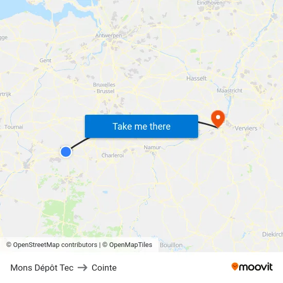Mons Dépôt Tec to Cointe map
