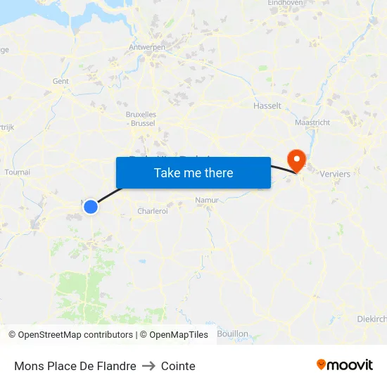 Mons Place De Flandre to Cointe map