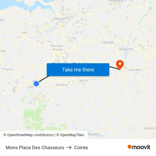 Mons Place Des Chasseurs to Cointe map