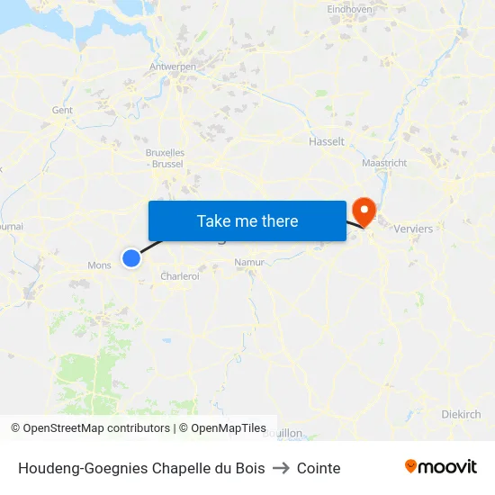 Houdeng-Goegnies Chapelle du Bois to Cointe map