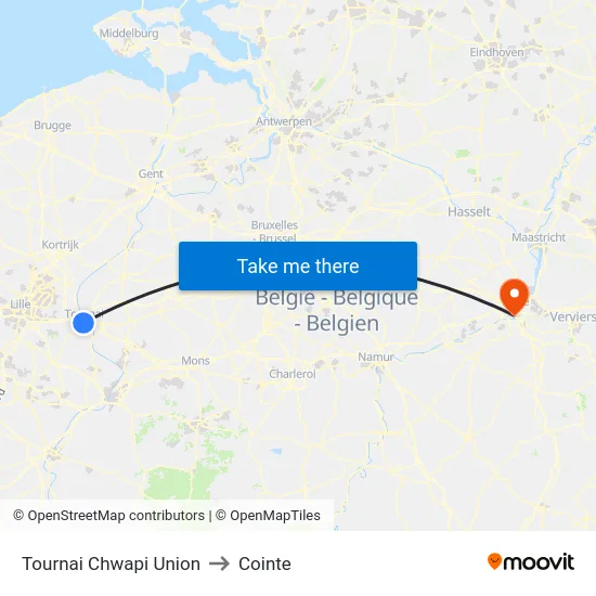 Tournai Chwapi Union to Cointe map