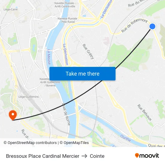 Bressoux Place Cardinal Mercier to Cointe map