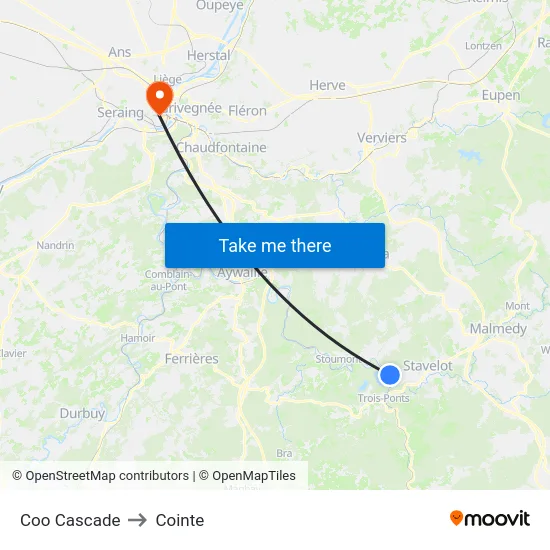 Coo Cascade to Cointe map
