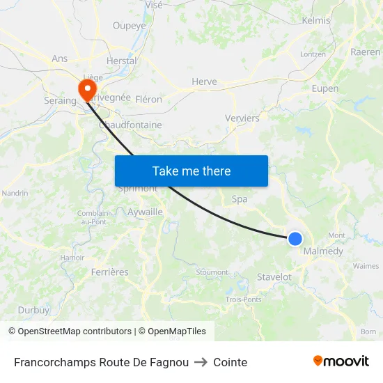 Francorchamps Route De Fagnou to Cointe map