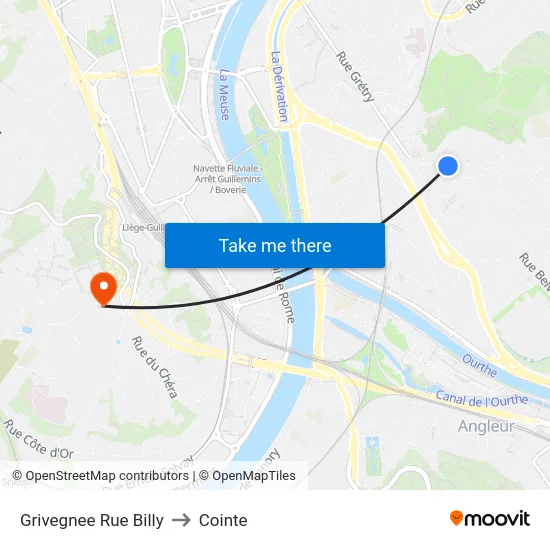 Grivegnee Rue Billy to Cointe map