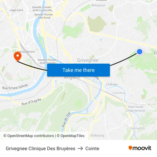 Grivegnee Clinique Des Bruyères to Cointe map