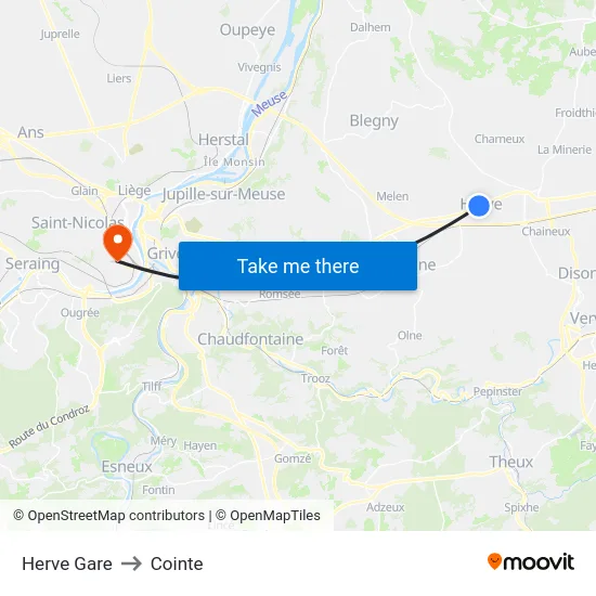 Herve Gare to Cointe map