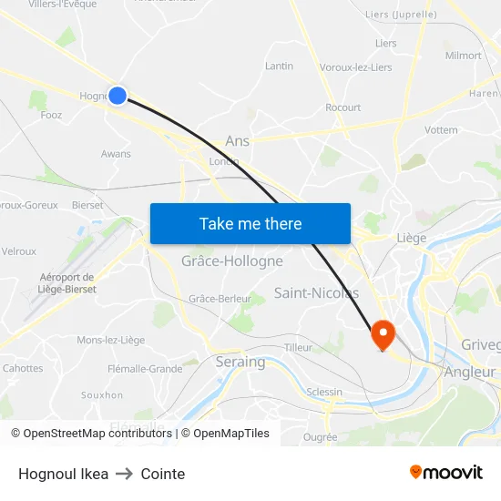 Hognoul Ikea to Cointe map