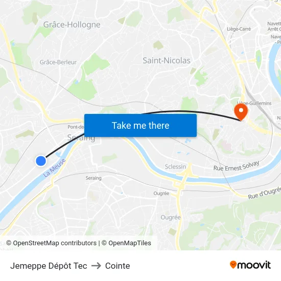 Jemeppe Dépôt Tec to Cointe map