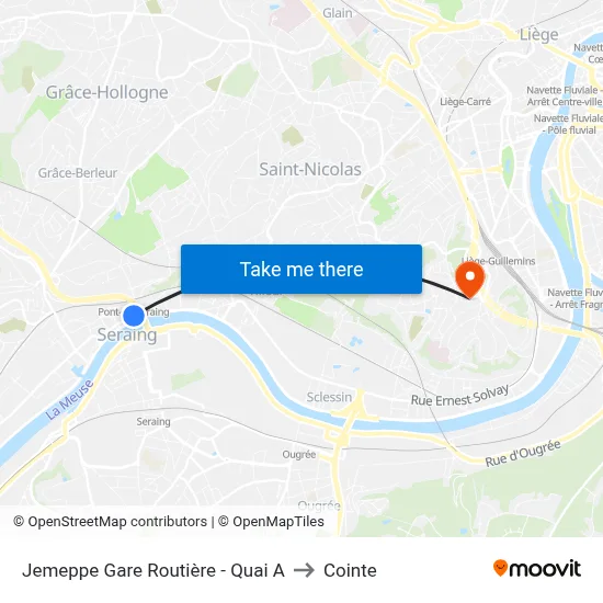 Jemeppe Bus Station - Platform A to Cointe map