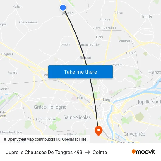 Juprelle Chaussée De Tongres 493 to Cointe map
