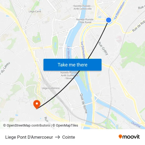 Liege Pont D'Amercoeur to Cointe map