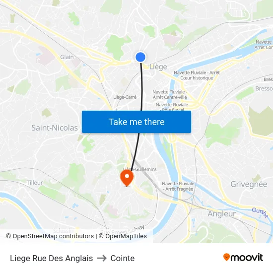 Liege Rue Des Anglais to Cointe map