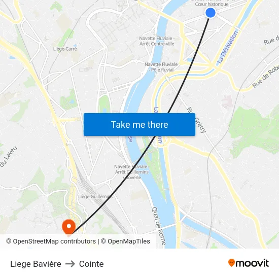 Liege Bavière to Cointe map