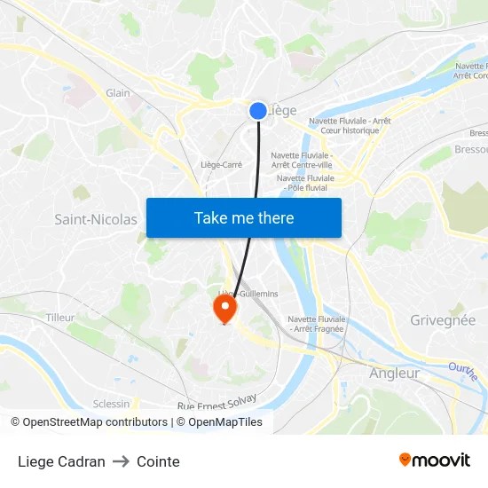 Liege Cadran to Cointe map