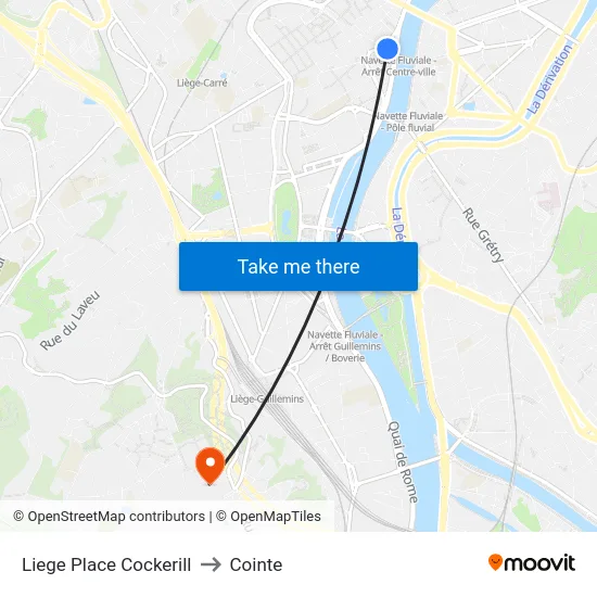 Liege Place Cockerill to Cointe map