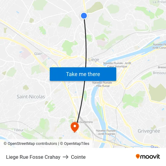 Liege Rue Fosse Crahay to Cointe map