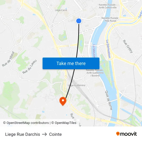 Liege Rue Darchis to Cointe map