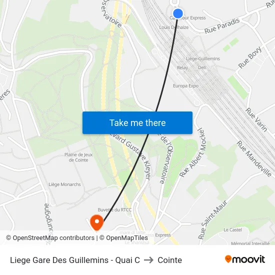 Liege Gare Des Guillemins - Quai C to Cointe map