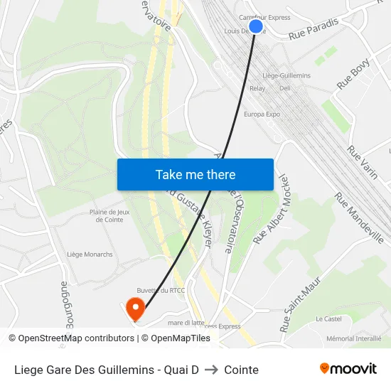 Liege Guillemins Station - Platform D to Cointe map