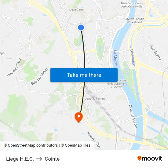 Liege H.E.C. to Cointe map