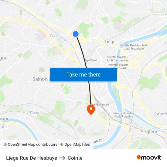 Liege Rue De Hesbaye to Cointe map