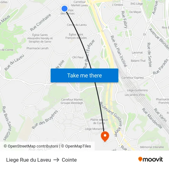 Liege Rue du Laveu to Cointe map