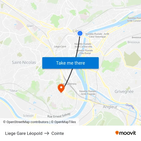 Liege Gare Léopold to Cointe map