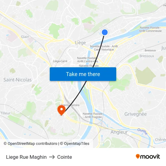 Liege Rue Maghin to Cointe map