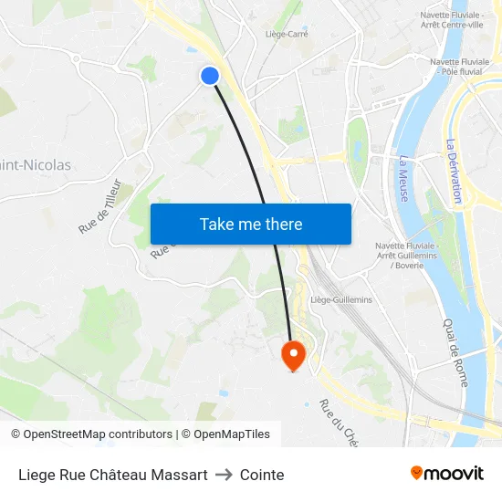 Liege Rue Château Massart to Cointe map
