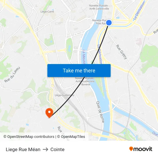 Liege Rue Méan to Cointe map