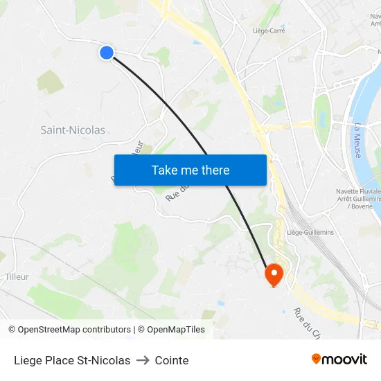 Liege Place St-Nicolas to Cointe map