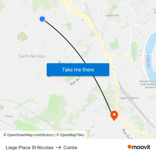 Liege Place St-Nicolas to Cointe map