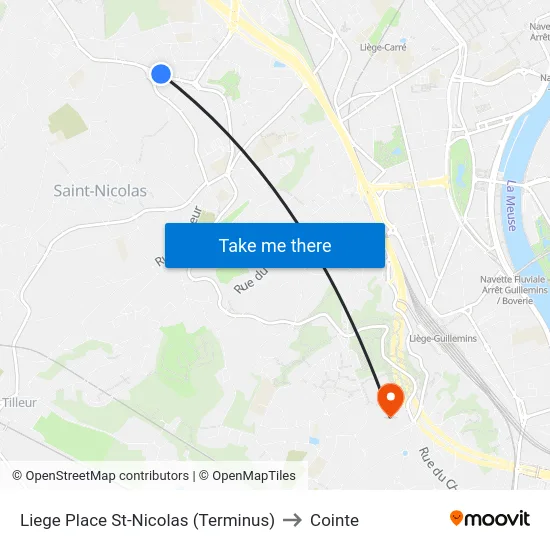 Liege Place St-Nicolas (Terminus) to Cointe map
