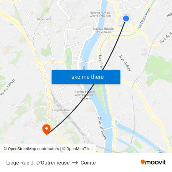 Liege Rue J. D'Outremeuse to Cointe map