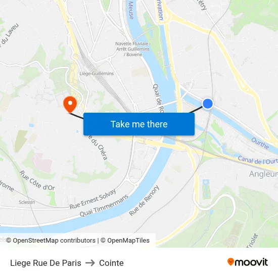 Liege Paris Street to Cointe map