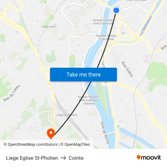 Liege Eglise St-Pholien to Cointe map