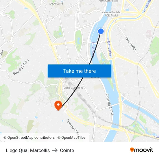 Liege Quai Marcellis to Cointe map