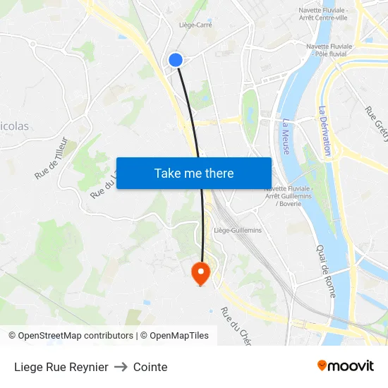 Liege Rue Reynier to Cointe map