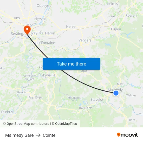 Malmedy Gare to Cointe map