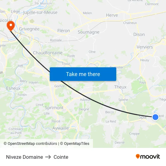 Niveze Domaine to Cointe map