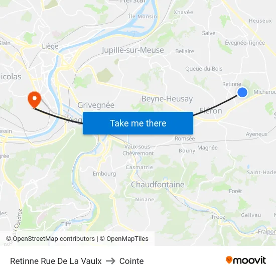 Retinne Rue De La Vaulx to Cointe map