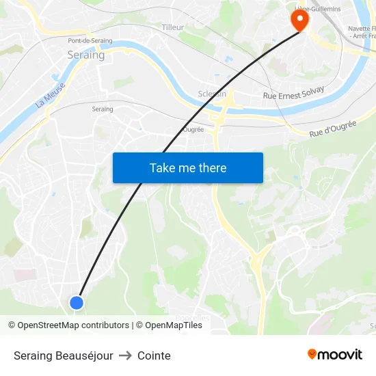 Seraing Beauséjour to Cointe map