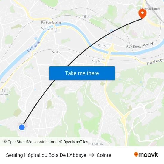 Seraing Hôpital du Bois De L'Abbaye to Cointe map