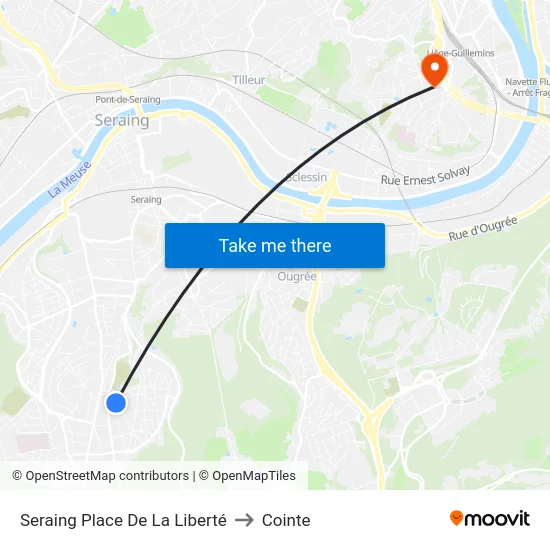 Seraing Place De La Liberté to Cointe map