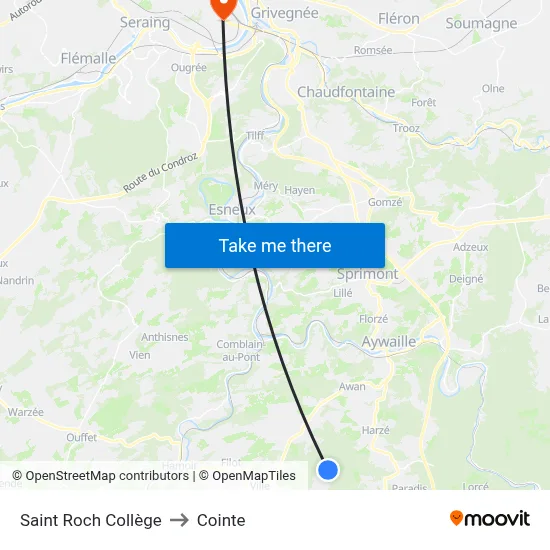 Saint Roch College to Cointe map