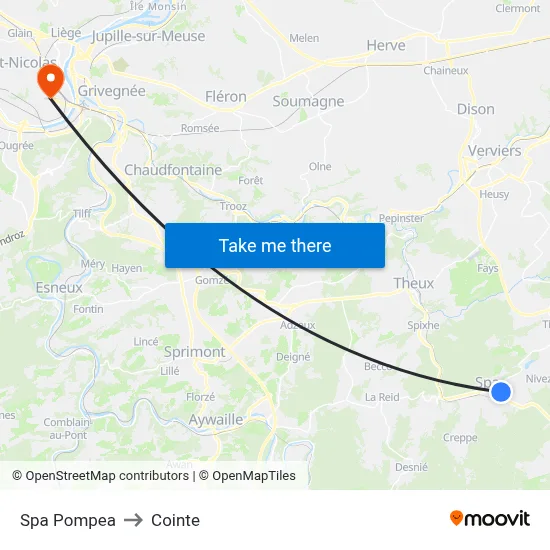 Spa Pompea to Cointe map