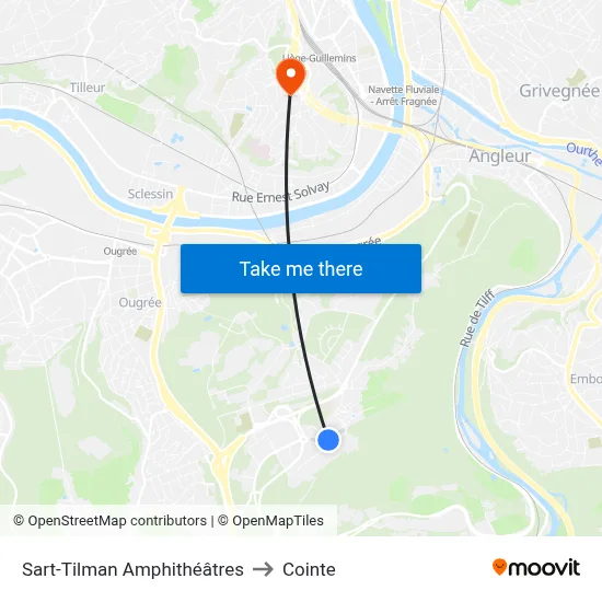 Sart-Tilman Amphithéâtres to Cointe map