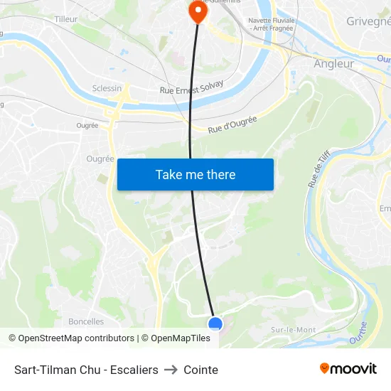Sart-Tilman Chu - Escaliers to Cointe map